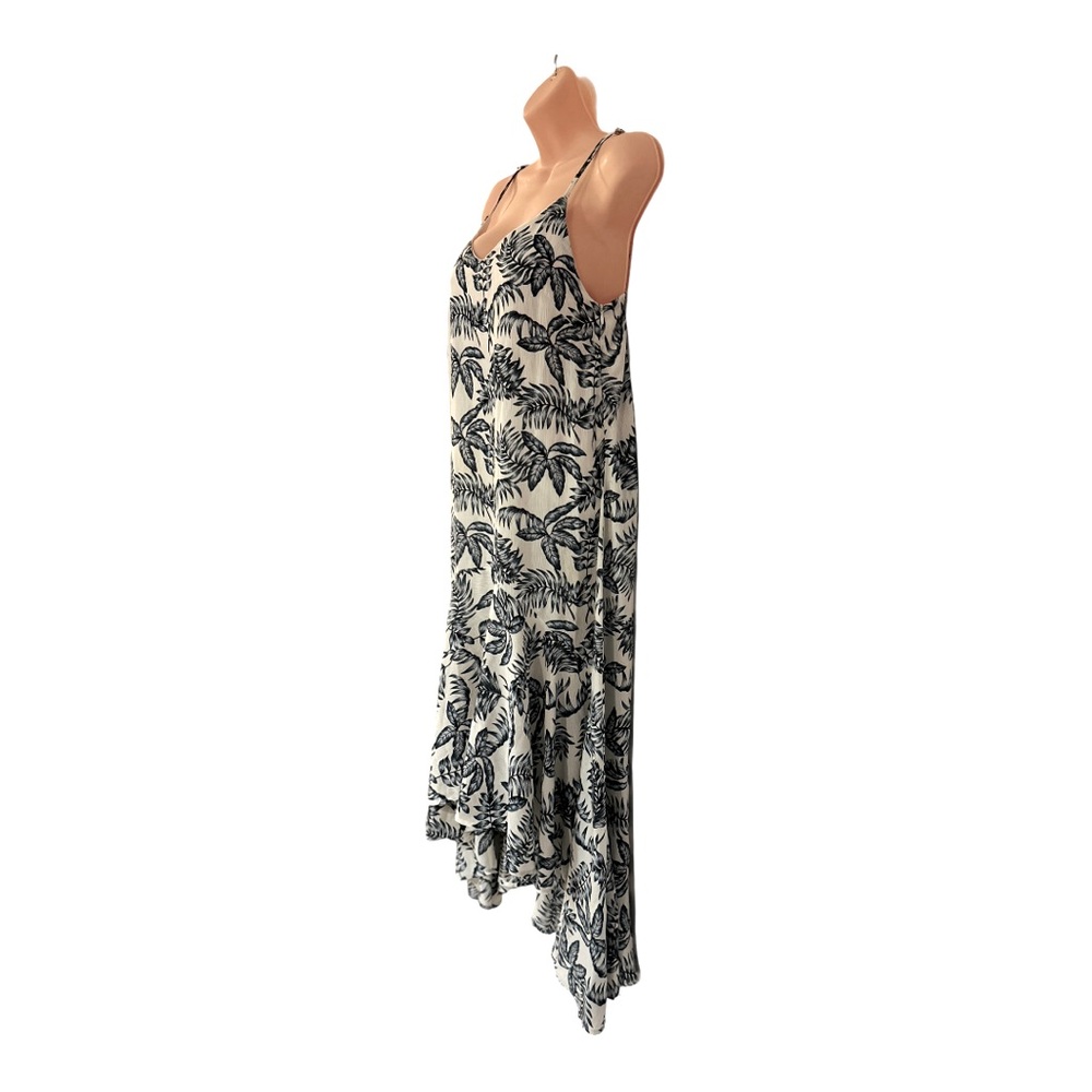Palm Frond Shift Ruffle Hem Leaf Print HYVFE Maxi Vacation Cruise Sun Day Dress - Picture 6 of 16